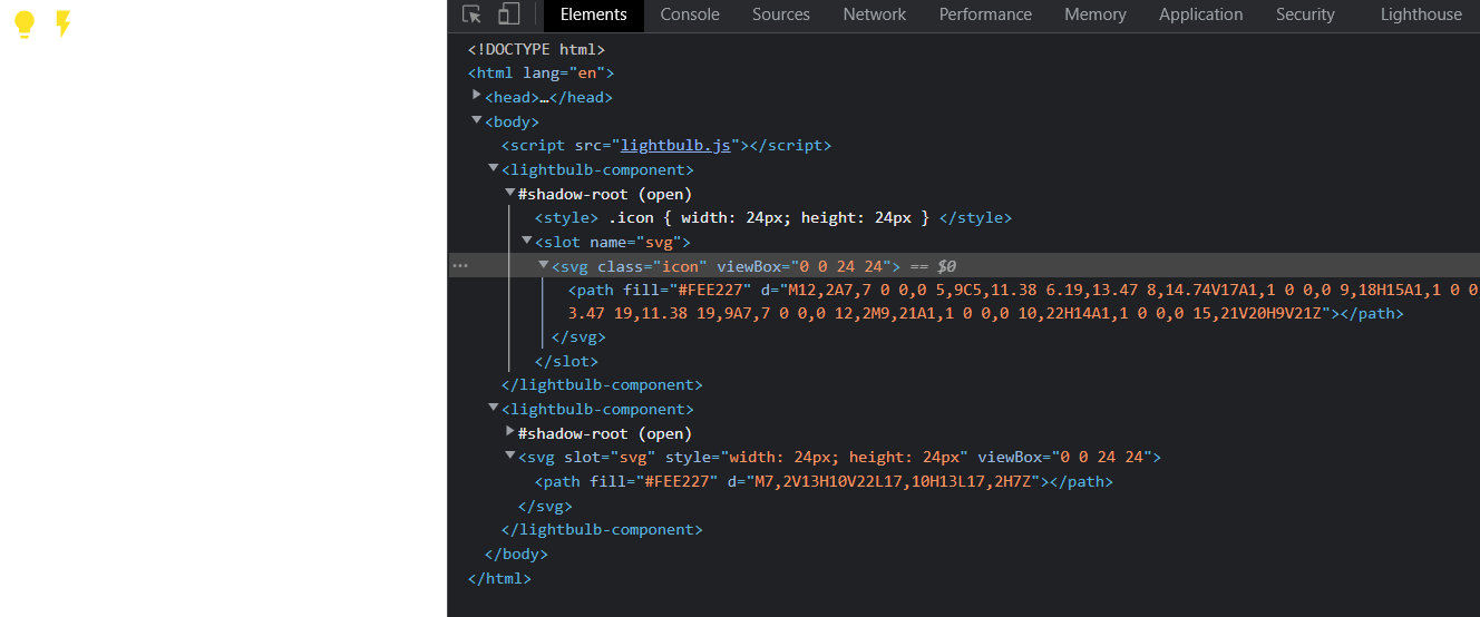 Lightbulb component using slots